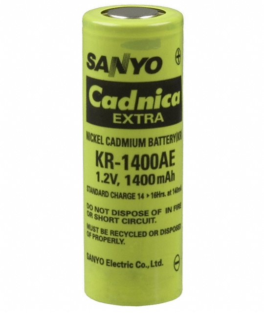 1400 mAh Sanyo A-Size NiCd Battery - Flat Top 1400 mAh Sanyo A-Size NiCd Battery - Flat Top